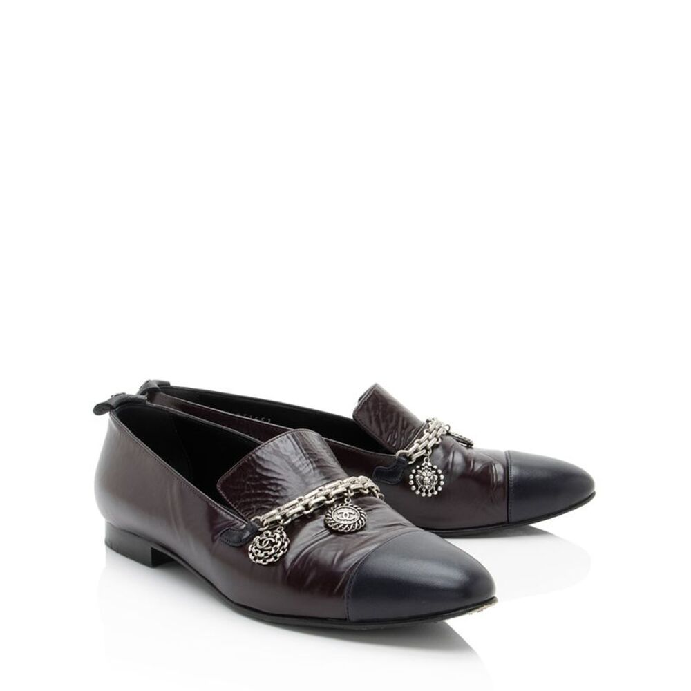 Chanel Crackled Goatskin CC Charm Cap Toe Loafers - Size 7.5 / 37.5 - Picture 2 of 8